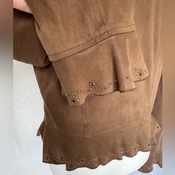 Moschino Jeans Suede ruffle jacket brown, size8 - Picture 6 of 11